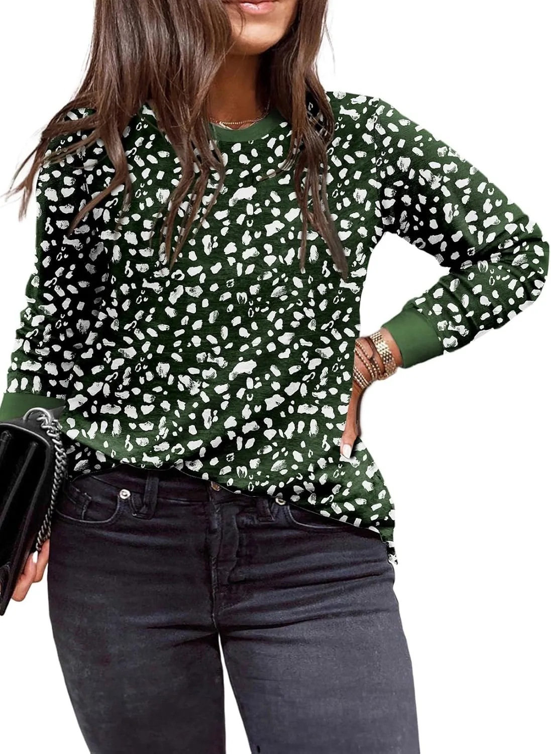 Eytino Plus Size Tops for Women Short Sleeve Crew Neck Polka Dot Print Casual Summer Loose Tee Shirts(1X-5X)