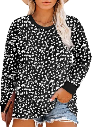 Eytino Plus Size Tops for Women Short Sleeve Crew Neck Polka Dot Print Casual Summer Loose Tee Shirts(1X-5X)