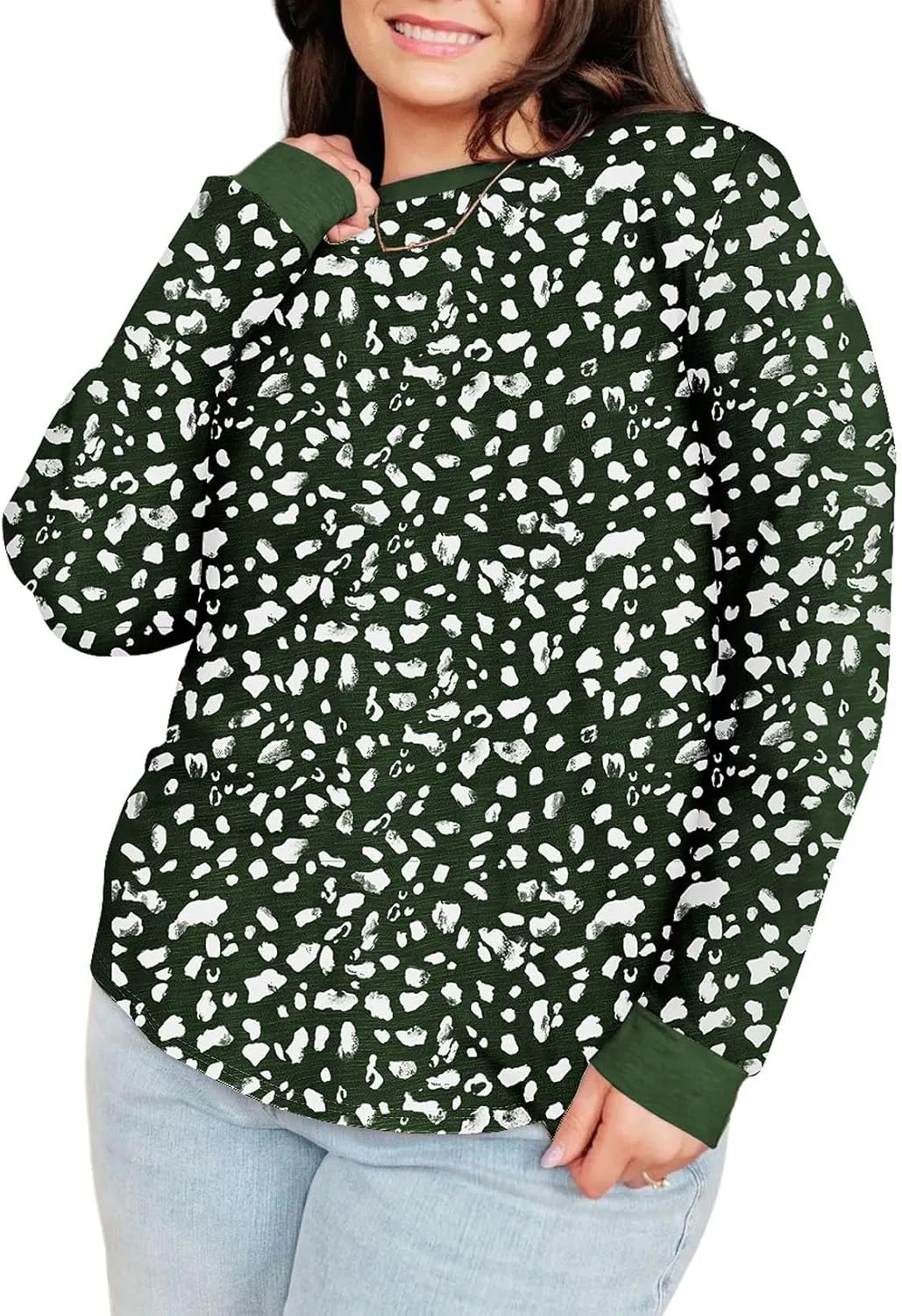 Eytino Plus Size Tops for Women Short Sleeve Crew Neck Polka Dot Print Casual Summer Loose Tee Shirts(1X-5X)
