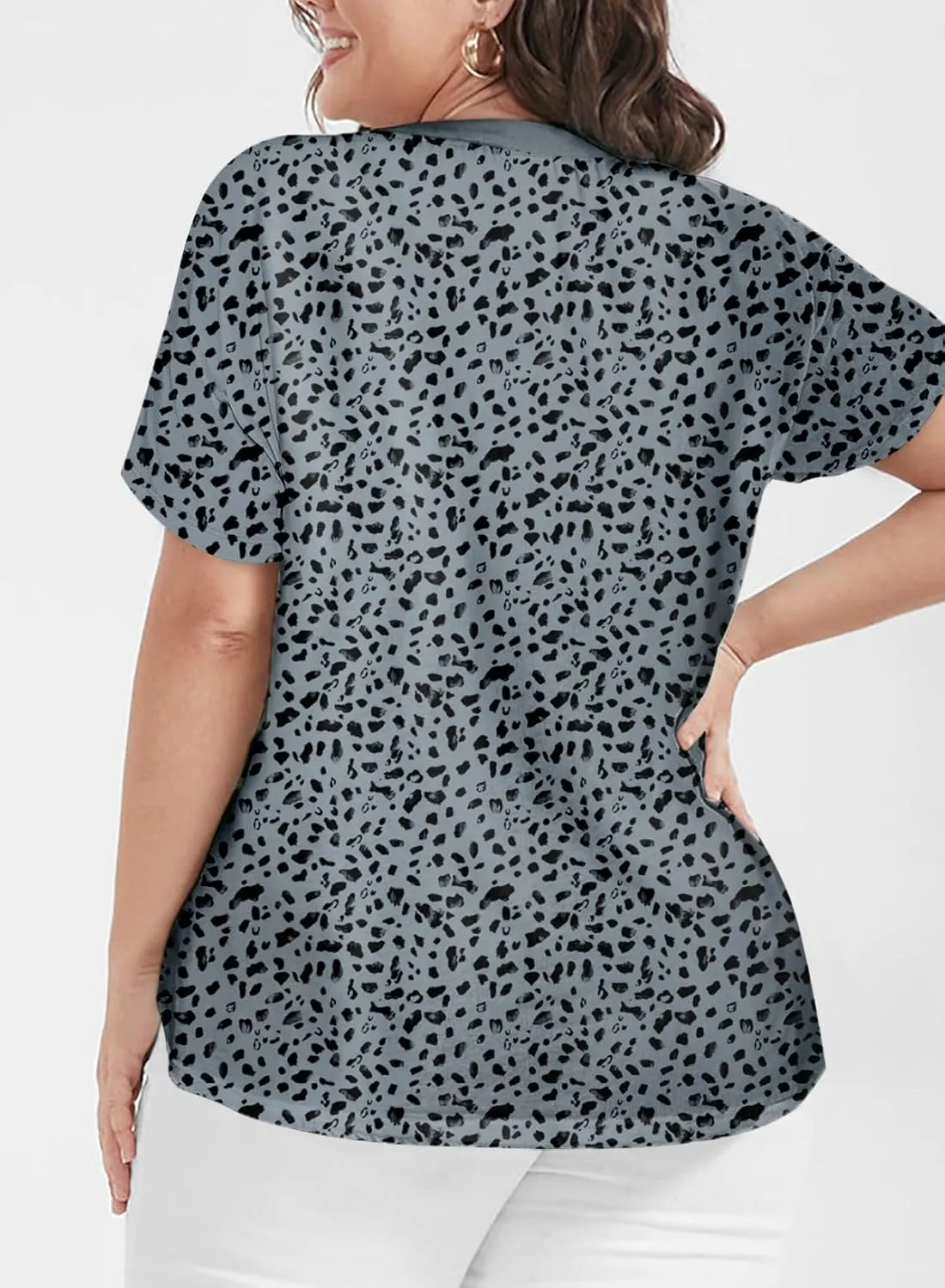 Eytino Plus Size Tops for Women Short Sleeve Crew Neck Polka Dot Print Casual Summer Loose Tee Shirts(1X-5X)