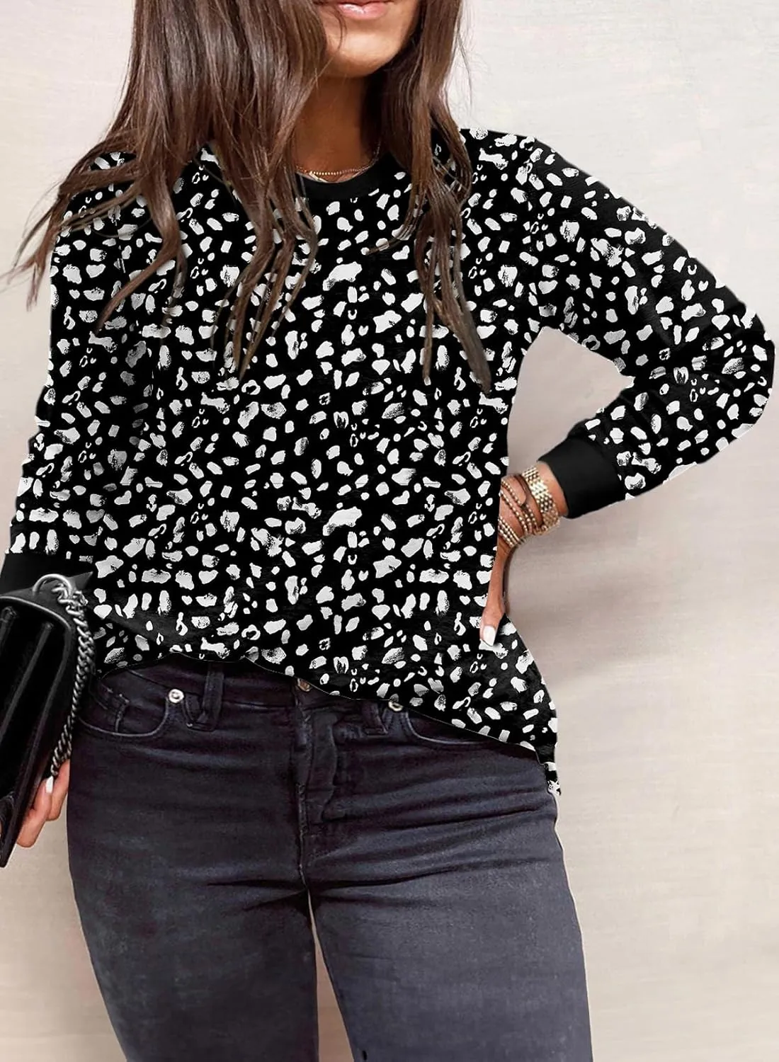 Eytino Plus Size Tops for Women Short Sleeve Crew Neck Polka Dot Print Casual Summer Loose Tee Shirts(1X-5X)