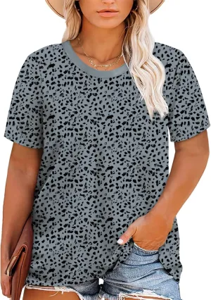 Eytino Plus Size Tops for Women Short Sleeve Crew Neck Polka Dot Print Casual Summer Loose Tee Shirts(1X-5X)