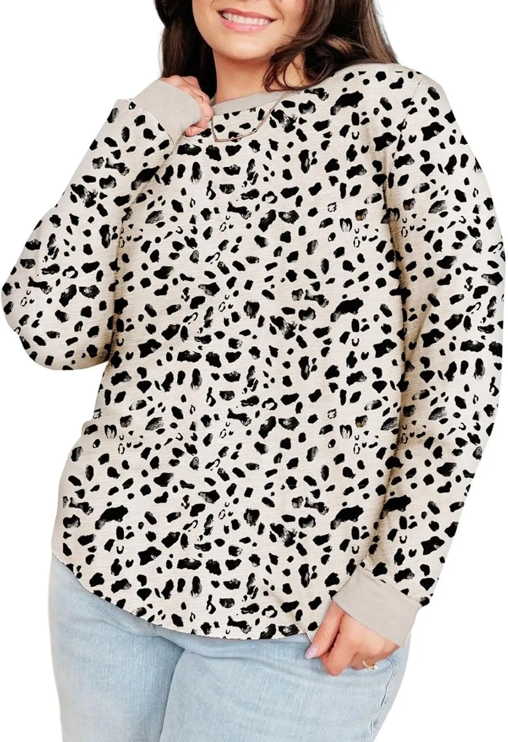 Eytino Plus Size Tops for Women Short Sleeve Crew Neck Polka Dot Print Casual Summer Loose Tee Shirts(1X-5X)