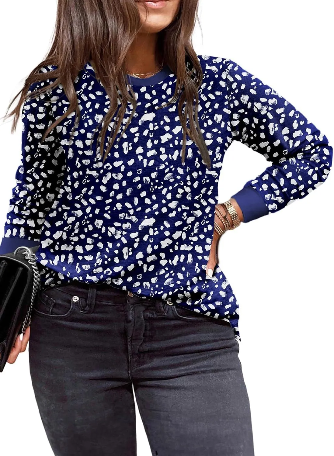 Eytino Plus Size Tops for Women Short Sleeve Crew Neck Polka Dot Print Casual Summer Loose Tee Shirts(1X-5X)