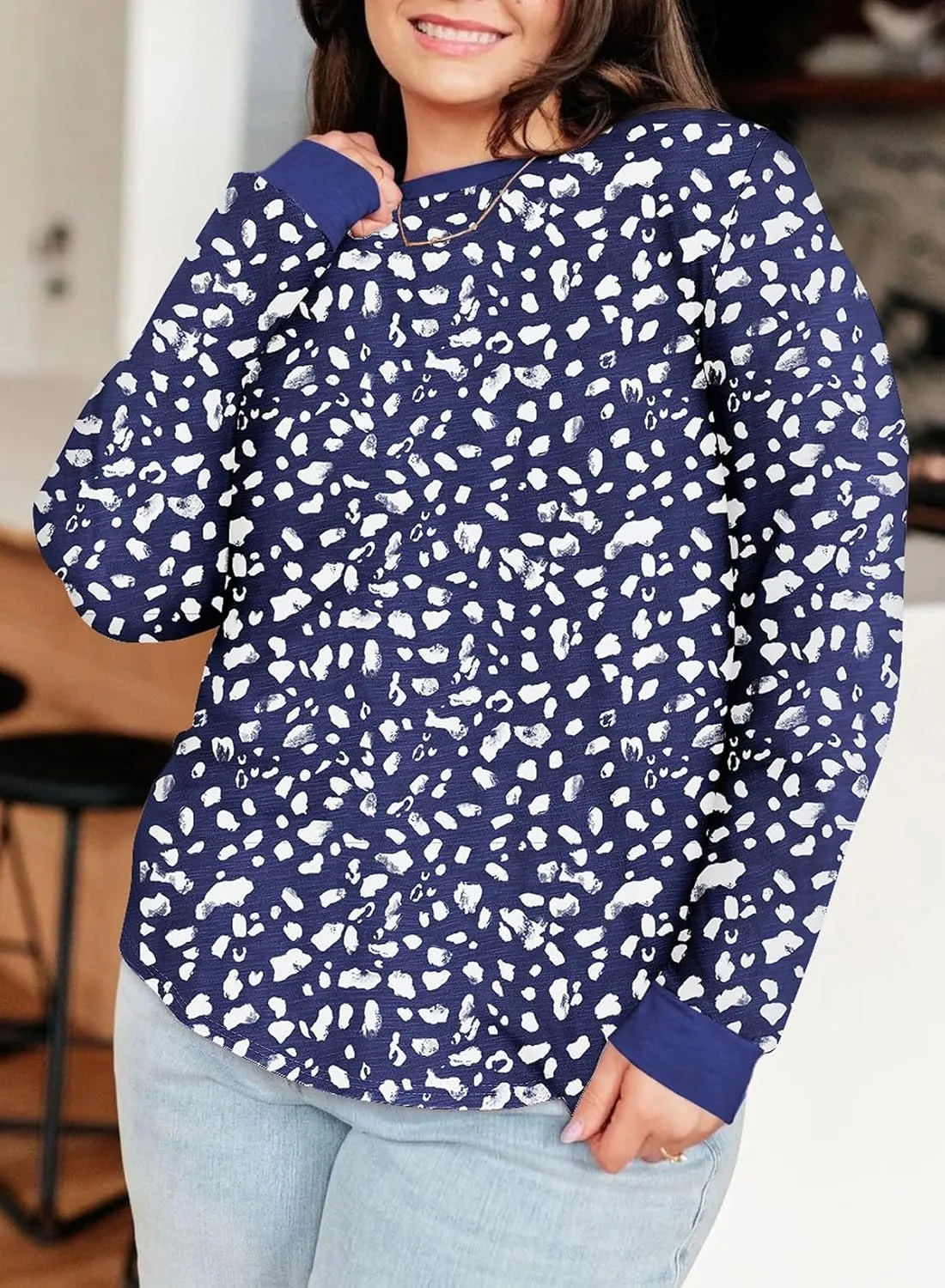Eytino Plus Size Tops for Women Short Sleeve Crew Neck Polka Dot Print Casual Summer Loose Tee Shirts(1X-5X)