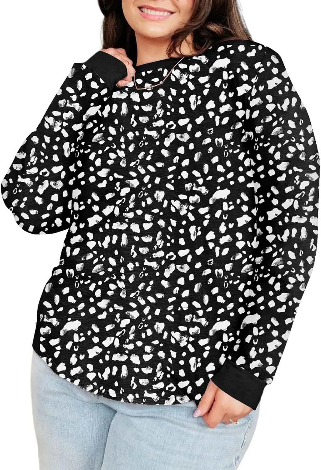 Eytino Plus Size Tops for Women Short Sleeve Crew Neck Polka Dot Print Casual Summer Loose Tee Shirts(1X-5X)