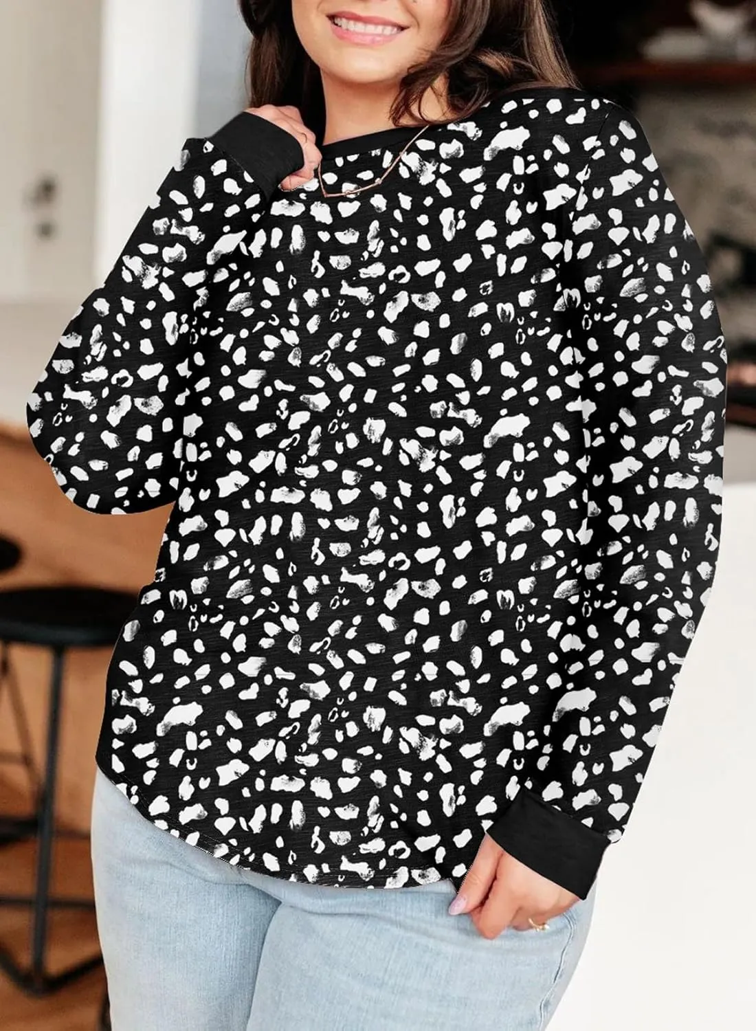 Eytino Plus Size Tops for Women Short Sleeve Crew Neck Polka Dot Print Casual Summer Loose Tee Shirts(1X-5X)