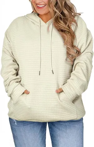 Eytino Womens Plus Size Hoodies Tops Casual Long Sleeve Drawstring Waffle Pullover Sweatshirt with Pocket (1X-5X)