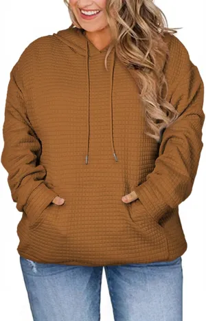 Eytino Womens Plus Size Hoodies Tops Casual Long Sleeve Drawstring Waffle Pullover Sweatshirt with Pocket (1X-5X)