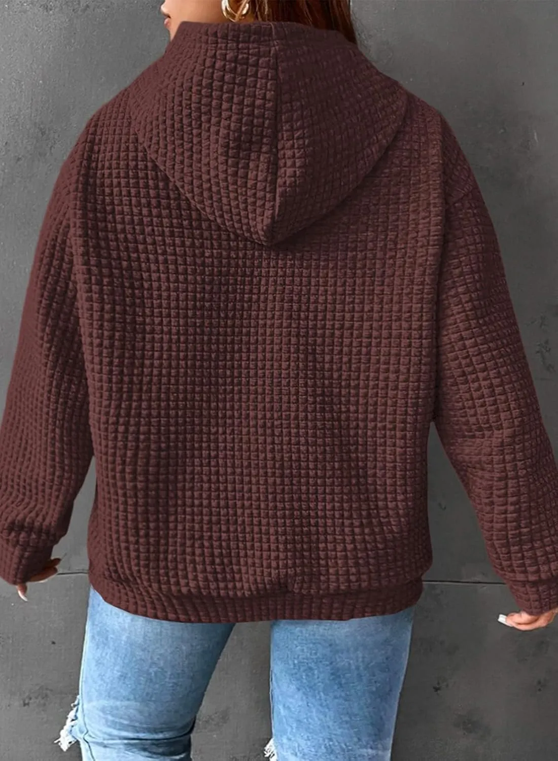 Eytino Womens Plus Size Hoodies Tops Casual Long Sleeve Drawstring Waffle Pullover Sweatshirt with Pocket (1X-5X)