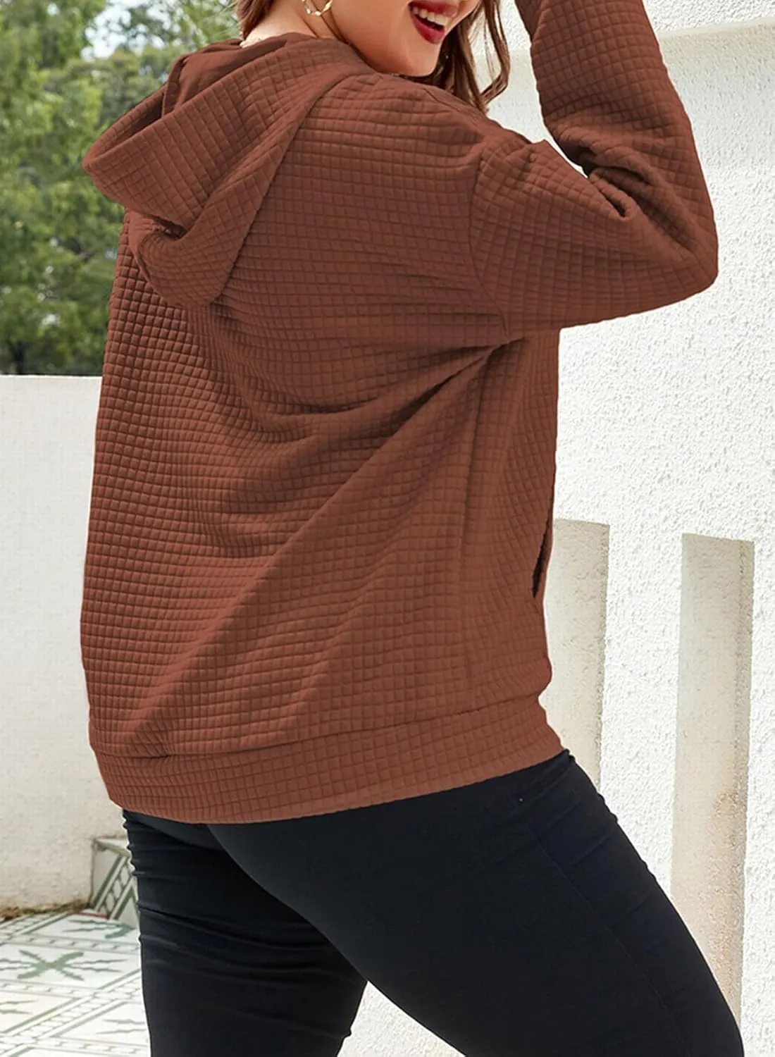 Eytino Womens Plus Size Hoodies Tops Casual Long Sleeve Drawstring Waffle Pullover Sweatshirt with Pocket (1X-5X)