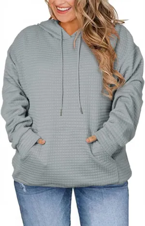 Eytino Womens Plus Size Hoodies Tops Casual Long Sleeve Drawstring Waffle Pullover Sweatshirt with Pocket (1X-5X)