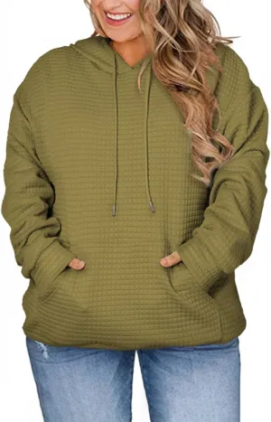 Eytino Womens Plus Size Hoodies Tops Casual Long Sleeve Drawstring Waffle Pullover Sweatshirt with Pocket (1X-5X)