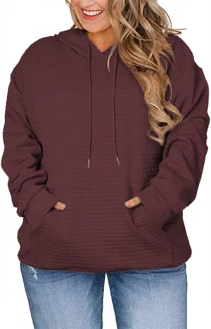 Eytino Womens Plus Size Hoodies Tops Casual Long Sleeve Drawstring Waffle Pullover Sweatshirt with Pocket (1X-5X)