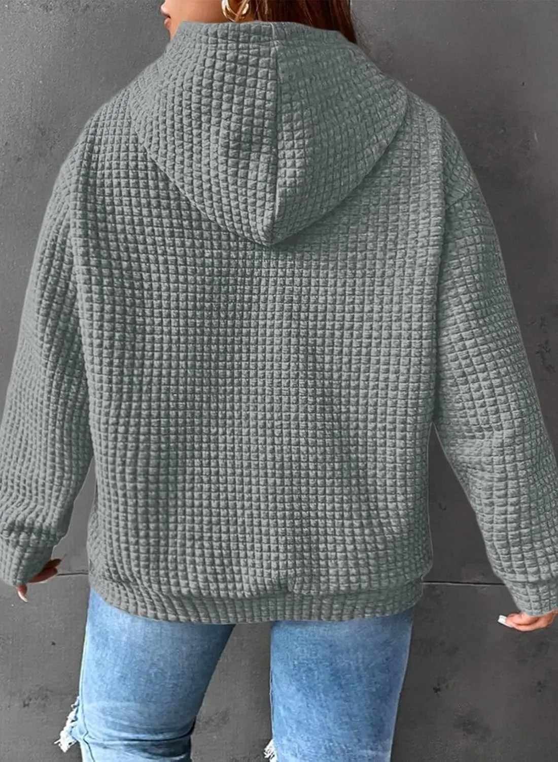 Eytino Womens Plus Size Hoodies Tops Casual Long Sleeve Drawstring Waffle Pullover Sweatshirt with Pocket (1X-5X)