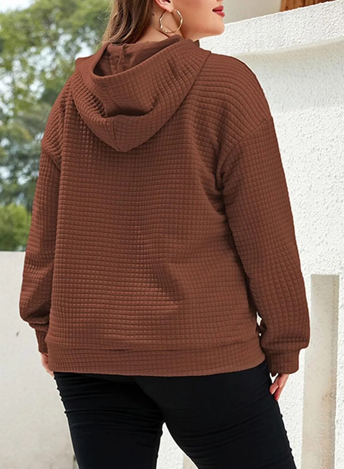 Eytino Womens Plus Size Hoodies Tops Casual Long Sleeve Drawstring Waffle Pullover Sweatshirt with Pocket (1X-5X)