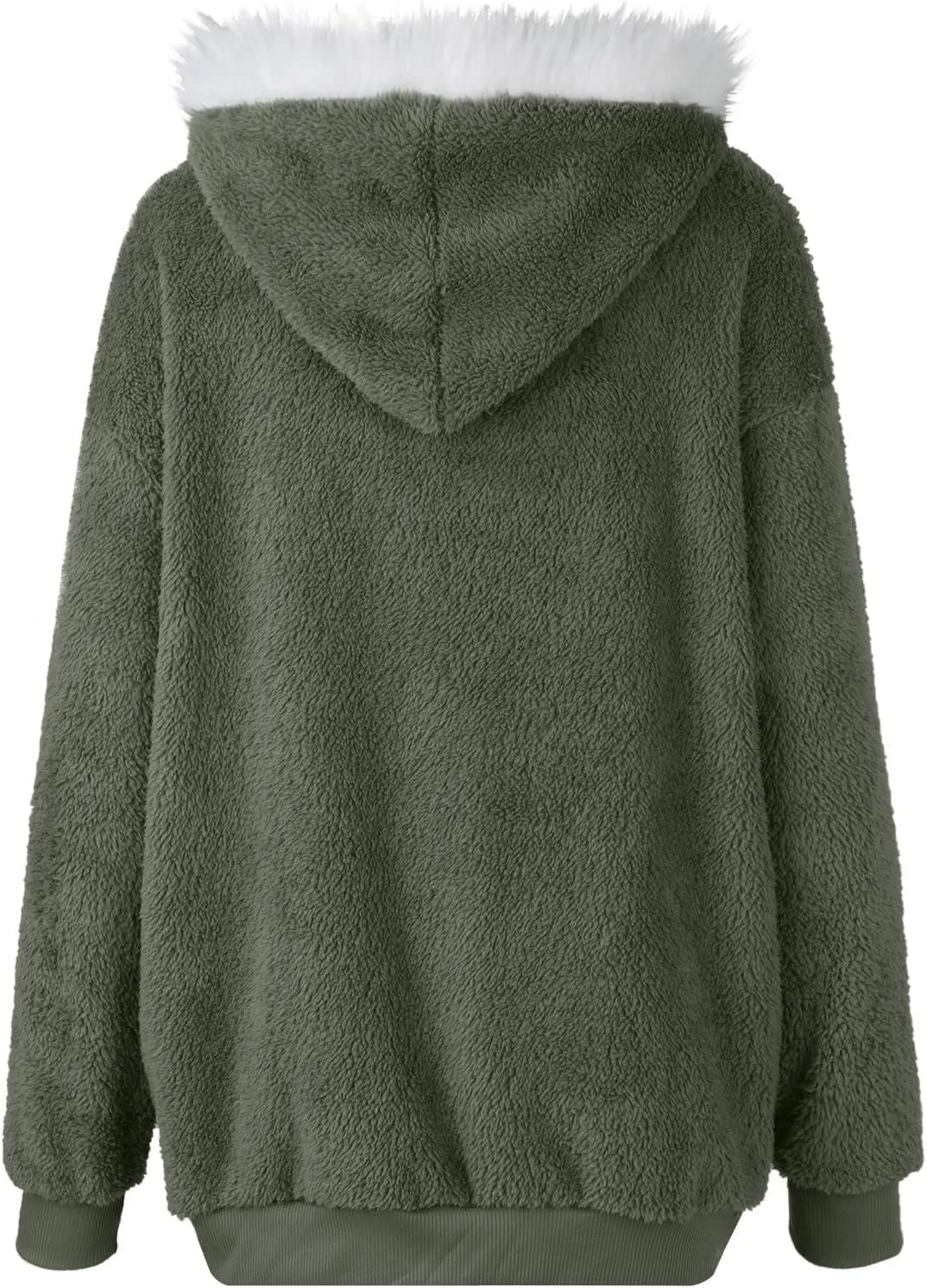 Fall Jackets For Women 2024 Casual Solid Color Loose Plush Zippered Hooded Jacket With Pockets