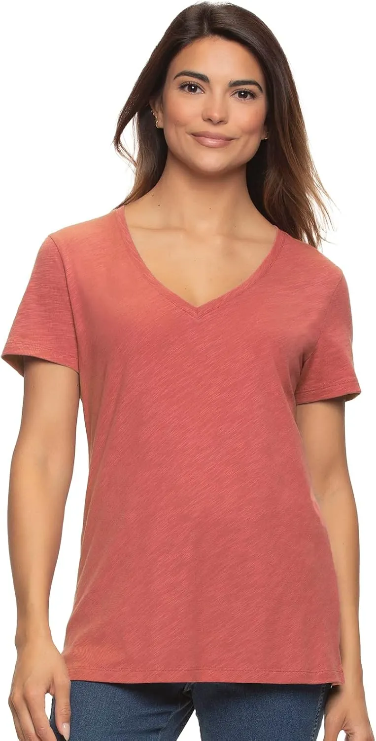 Felina Slub Jersey V-Neck Tee Soft, Lightweight, and Comfortable Short Sleeve T-Shirt for All-Day Wear