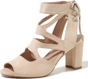 fereshte Womens Gladiator Sandals Strappy Lace Up Hollow Out Chunky High Heels