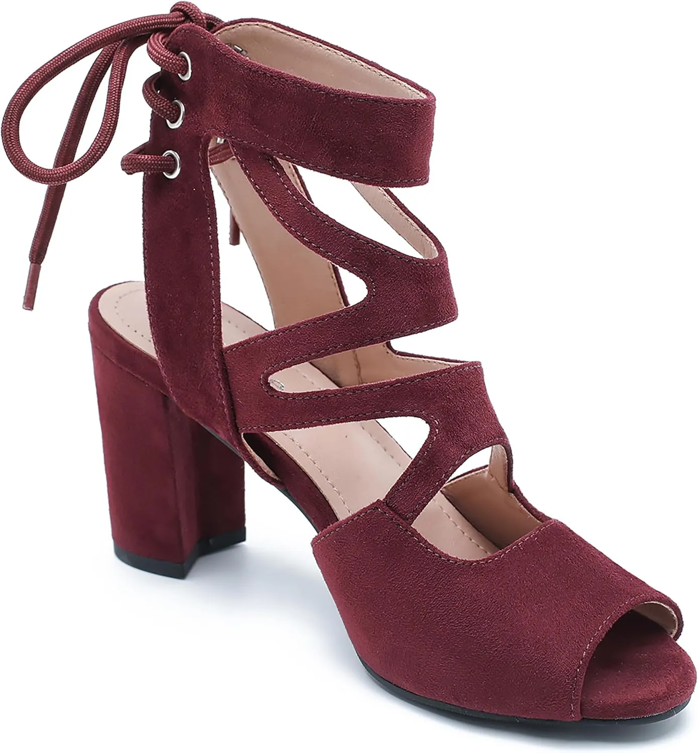 fereshte Womens Gladiator Sandals Strappy Lace Up Hollow Out Chunky High Heels