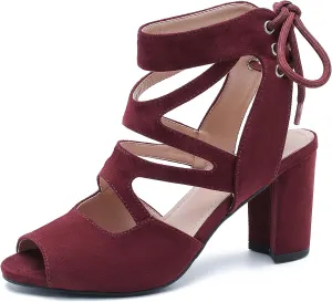 fereshte Womens Gladiator Sandals Strappy Lace Up Hollow Out Chunky High Heels