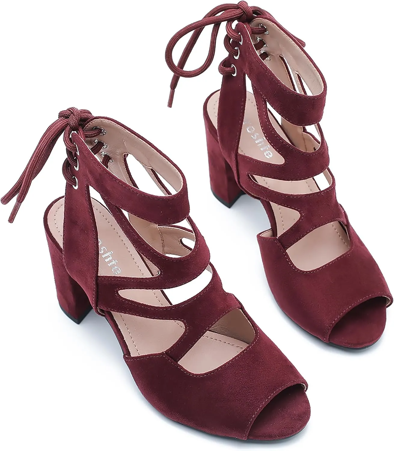 fereshte Womens Gladiator Sandals Strappy Lace Up Hollow Out Chunky High Heels