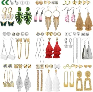 FIFATA 47 Pairs Trendy Boho Teardrop Geometric Acrylic Rattan Statement Dangle Drop Earrings for Christmas