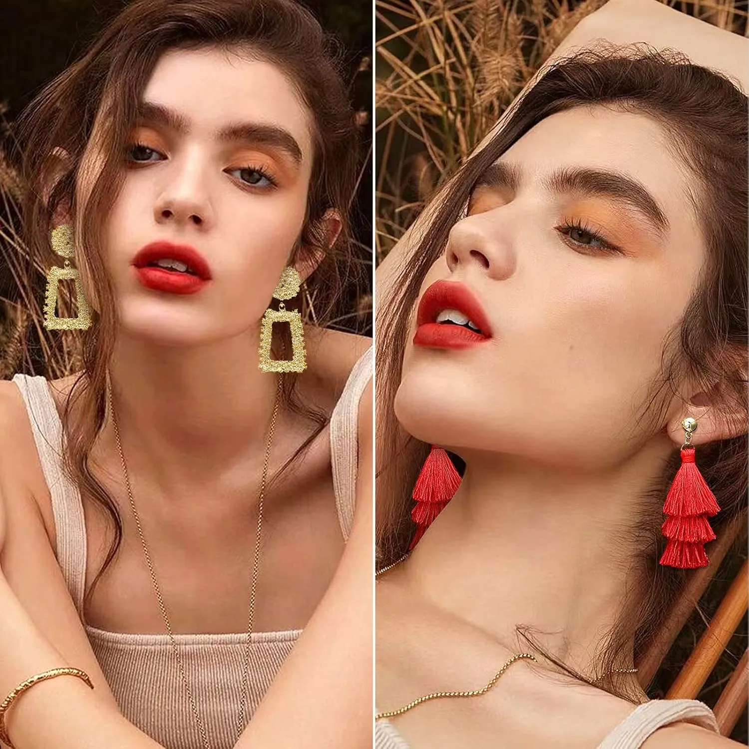 FIFATA 47 Pairs Trendy Boho Teardrop Geometric Acrylic Rattan Statement Dangle Drop Earrings for Christmas