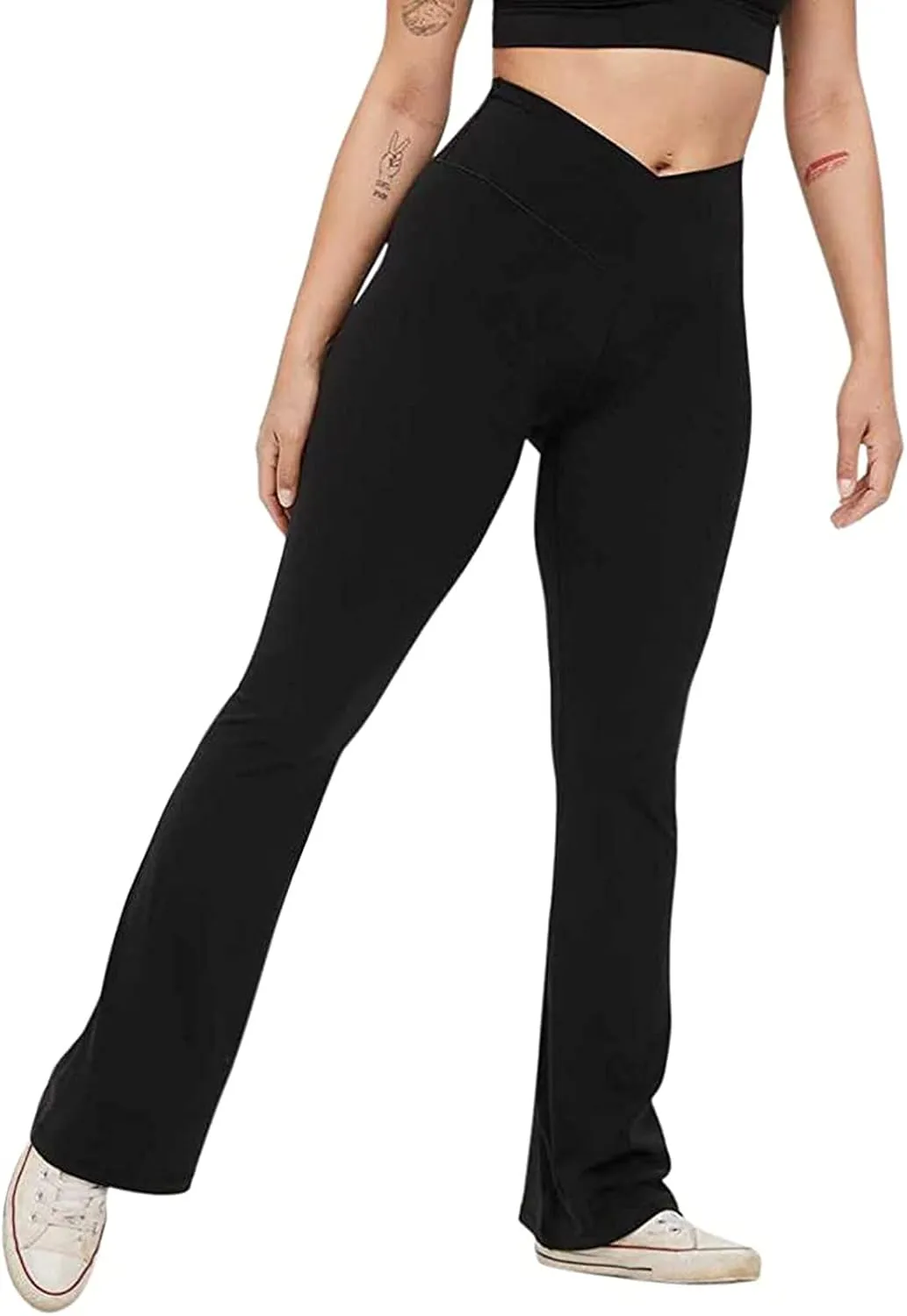 Flare Yoga Pants for Women 2024 Fashion Crossover High Waisted Tummy Control Leggings Gym Fitness Workout Trousers