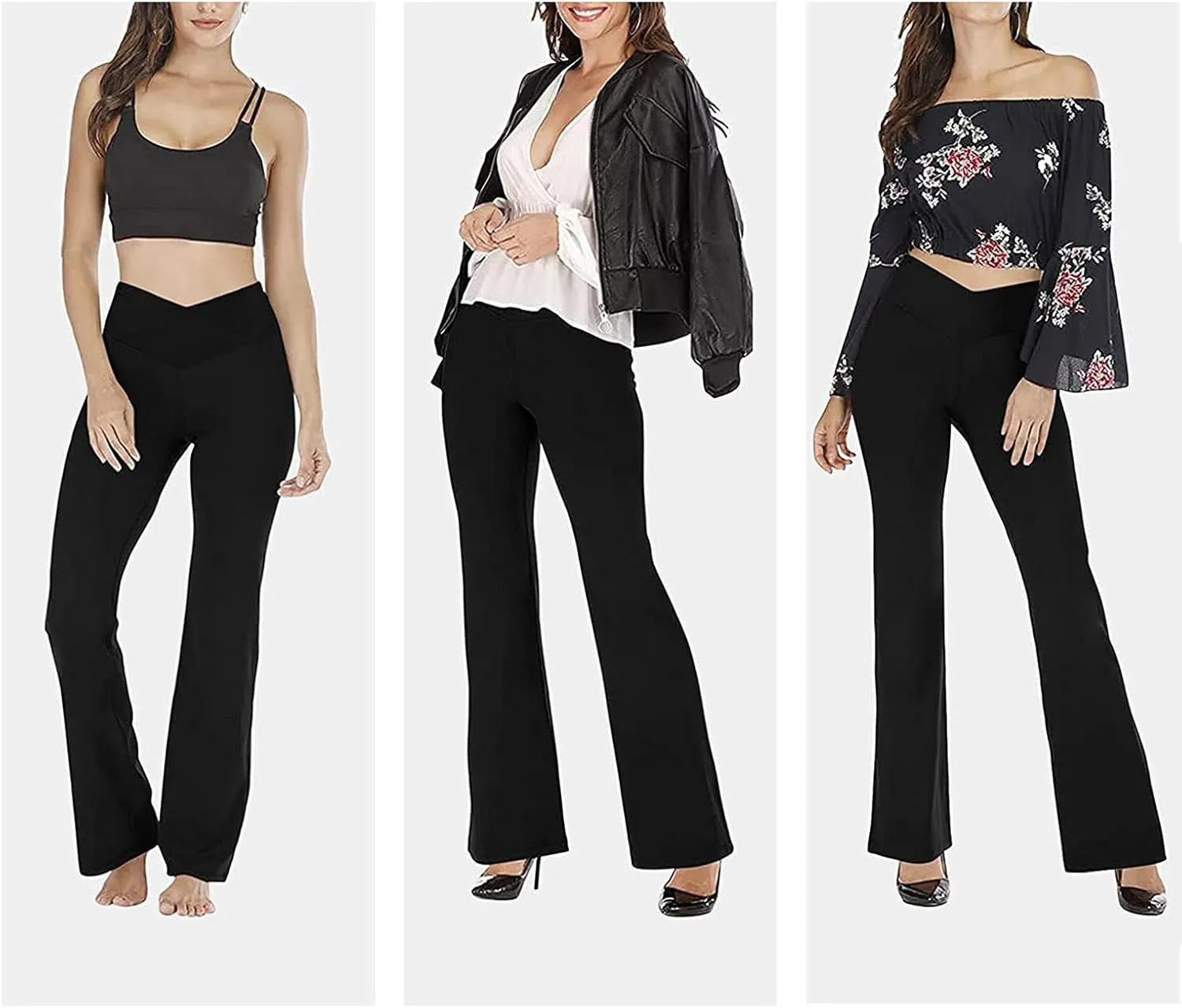 Flare Yoga Pants for Women 2024 Fashion Crossover High Waisted Tummy Control Leggings Gym Fitness Workout Trousers