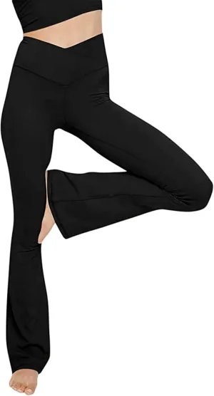 Flare Yoga Pants for Women 2024 Fashion Crossover High Waisted Tummy Control Leggings Gym Fitness Workout Trousers