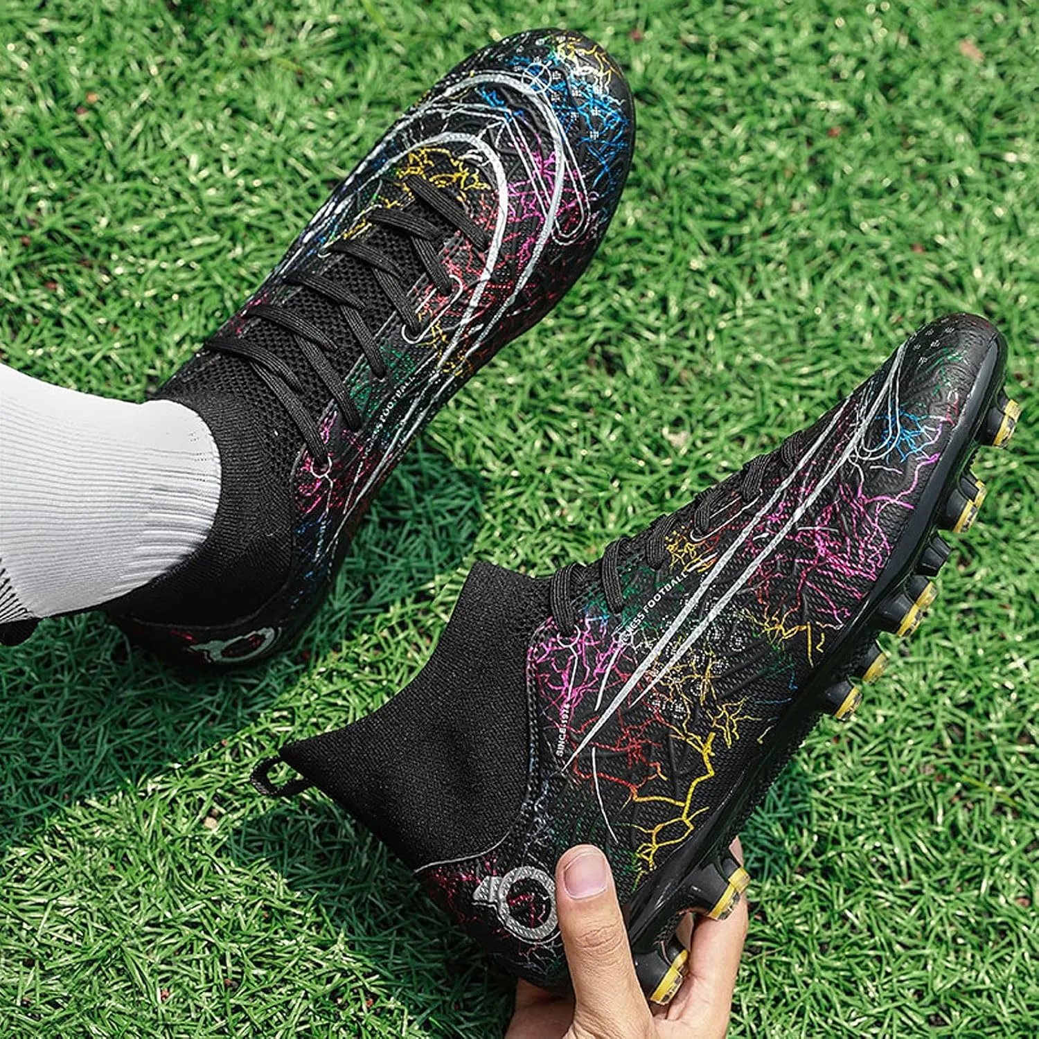 FLIOZY Mens High-Top Soccer Boots Big Kids Professional Training Shoes Athletic Soccer Shoes Turf Shoes Outdoor Football Shoes Sneaker