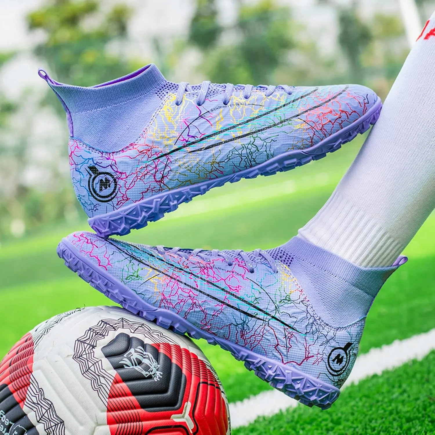 FLIOZY Mens High-Top Soccer Boots Big Kids Professional Training Shoes Athletic Soccer Shoes Turf Shoes Outdoor Football Shoes Sneaker