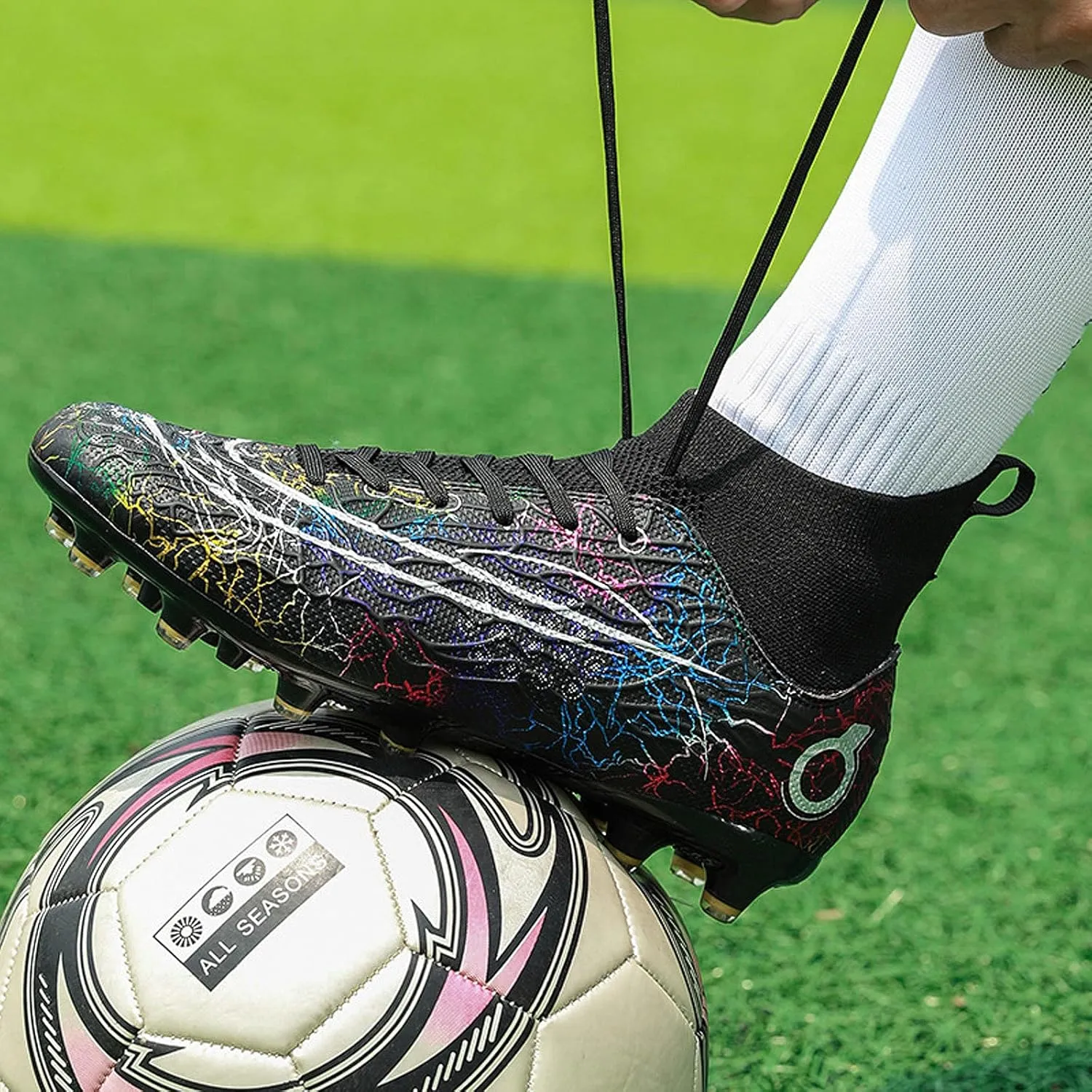 FLIOZY Mens High-Top Soccer Boots Big Kids Professional Training Shoes Athletic Soccer Shoes Turf Shoes Outdoor Football Shoes Sneaker