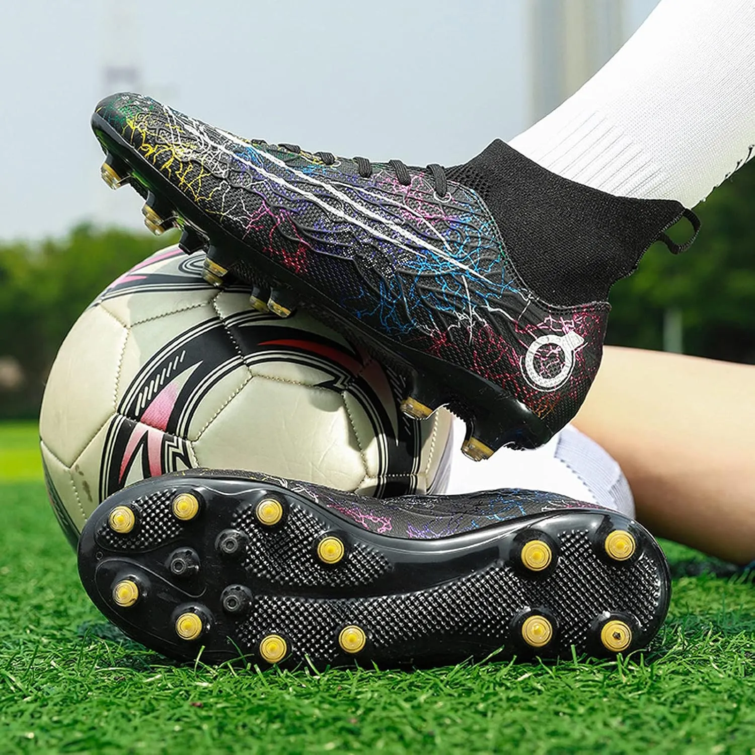 FLIOZY Mens High-Top Soccer Boots Big Kids Professional Training Shoes Athletic Soccer Shoes Turf Shoes Outdoor Football Shoes Sneaker