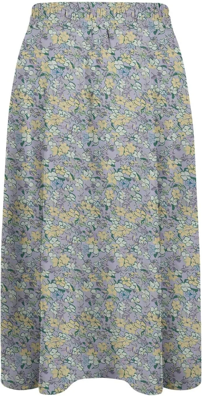 Floral Midi Skirts for Women Summer Casual Loose Flowy Boho Skirt Knee Length Beach Vacation Outfits with Pockets