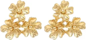 Flower Earrings for Women, Cute Floral Plumeria Earrings for Womens, Gold Flower Clusters Stud Earring Hypoallergenic, Golden Hawaiian Floral Earring Studs