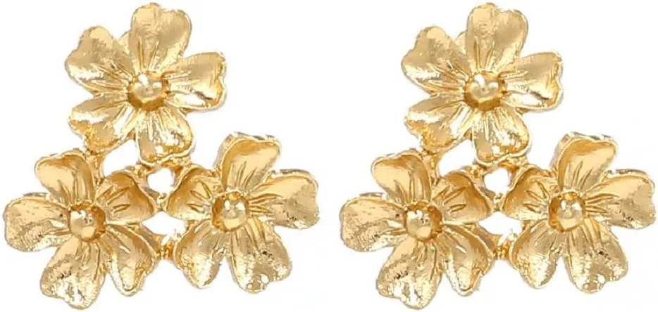 Flower Earrings for Women, Cute Floral Plumeria Earrings for Womens, Gold Flower Clusters Stud Earring Hypoallergenic, Golden Hawaiian Floral Earring Studs