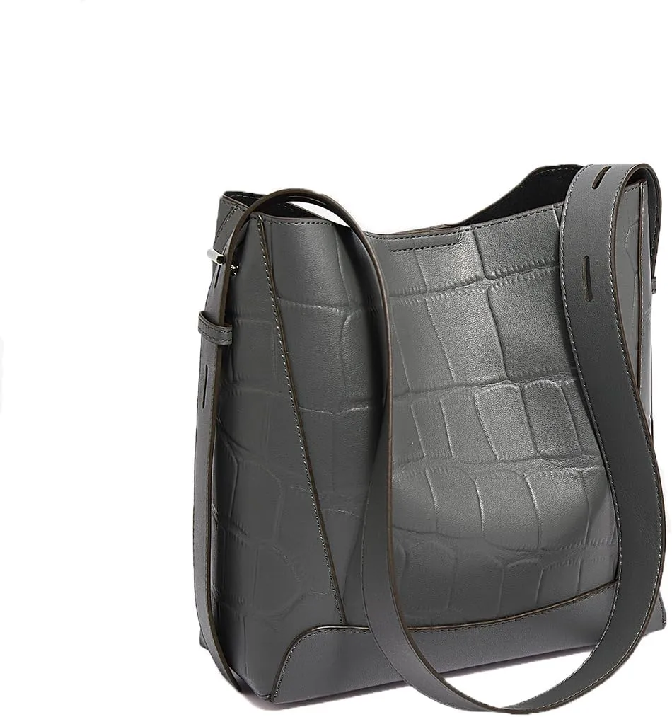 FOXLOVER Leather Bucket Tote Purse for Women Designer Tote Bag and Handbags Shoulder Bag with Pockets and Magnetic Snap