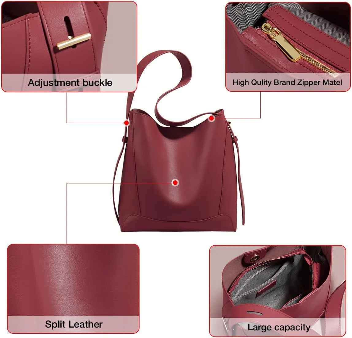 FOXLOVER Leather Bucket Tote Purse for Women Designer Tote Bag and Handbags Shoulder Bag with Pockets and Magnetic Snap