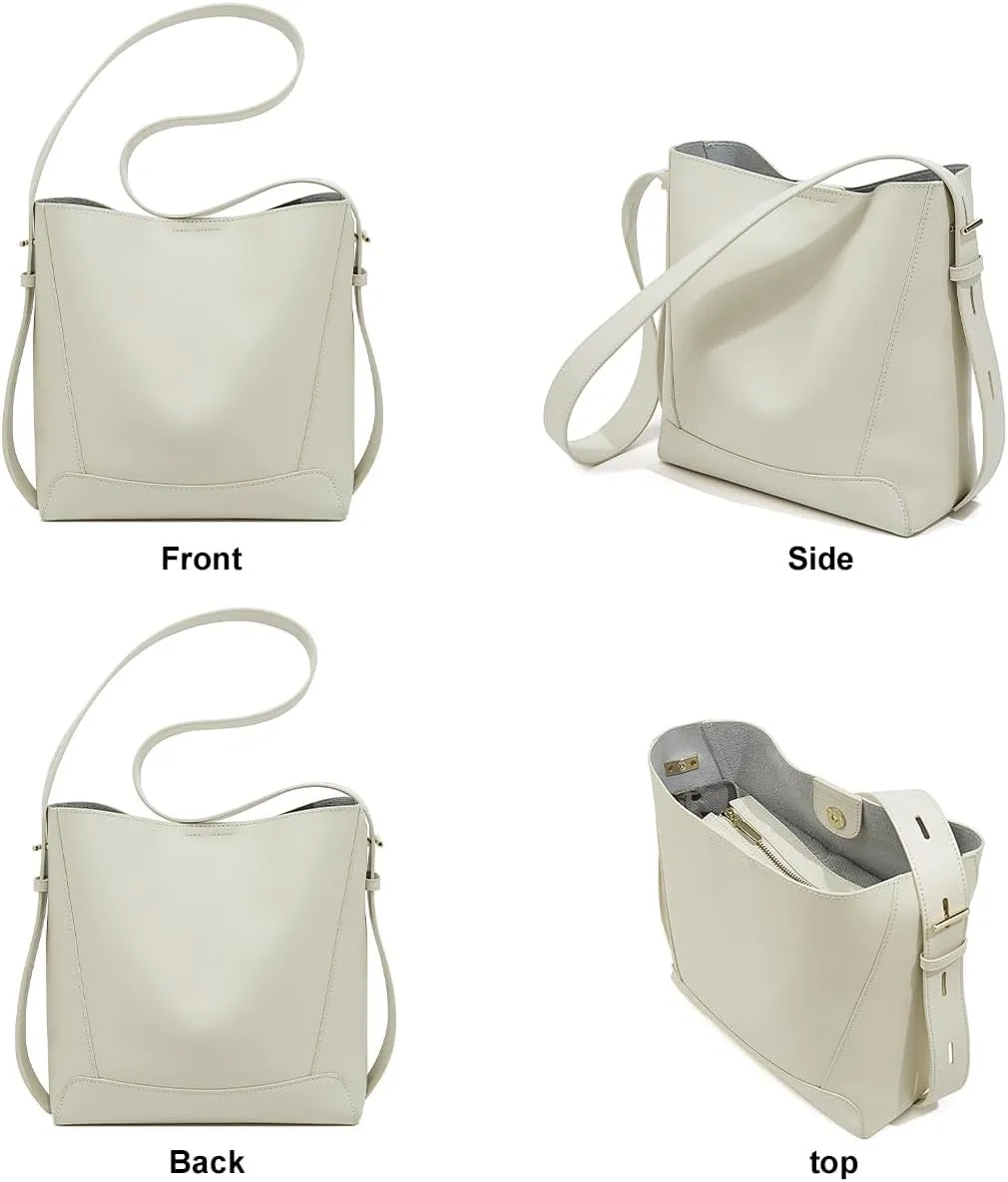 FOXLOVER Leather Bucket Tote Purse for Women Designer Tote Bag and Handbags Shoulder Bag with Pockets and Magnetic Snap