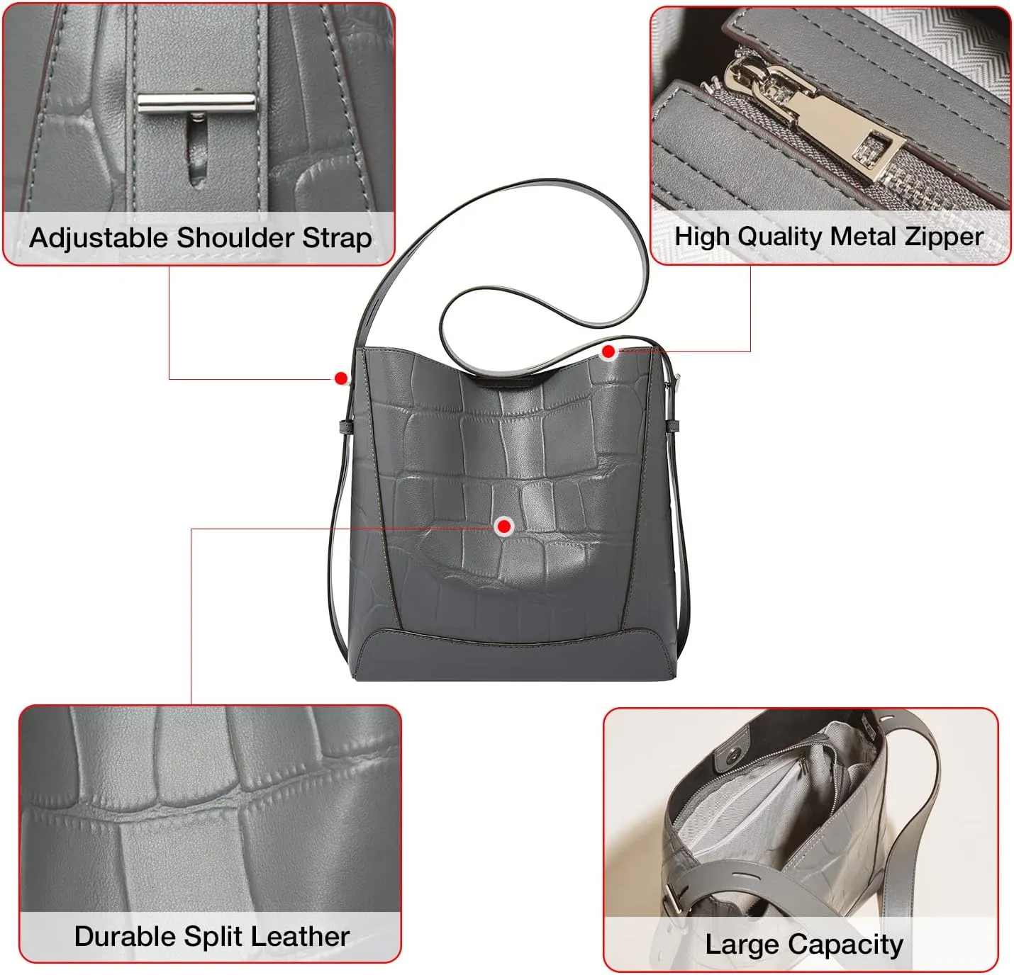 FOXLOVER Leather Bucket Tote Purse for Women Designer Tote Bag and Handbags Shoulder Bag with Pockets and Magnetic Snap