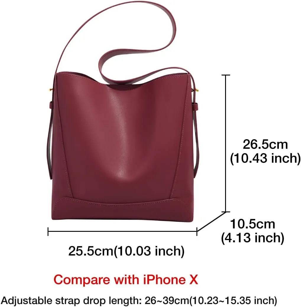 FOXLOVER Leather Bucket Tote Purse for Women Designer Tote Bag and Handbags Shoulder Bag with Pockets and Magnetic Snap