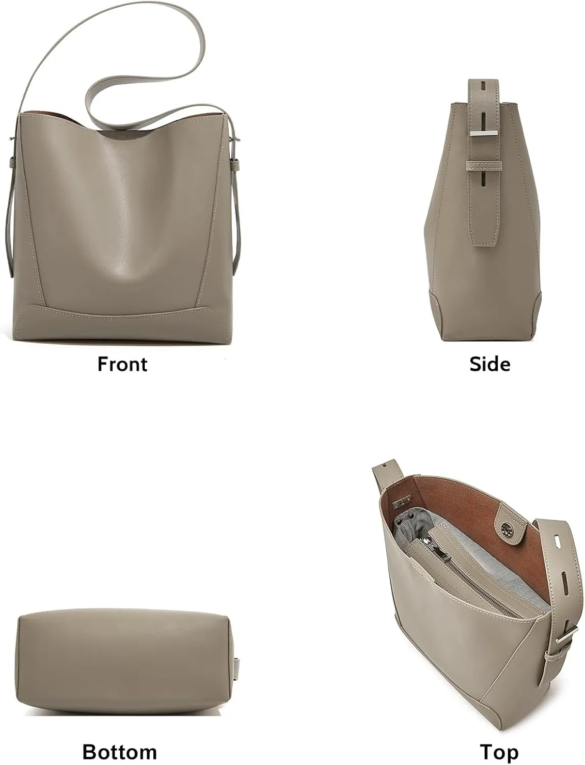 FOXLOVER Leather Bucket Tote Purse for Women Designer Tote Bag and Handbags Shoulder Bag with Pockets and Magnetic Snap