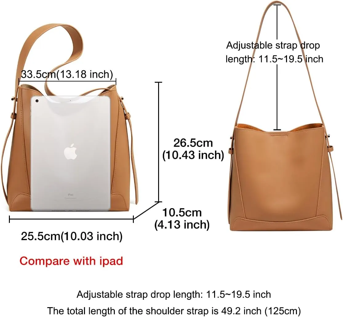FOXLOVER Leather Bucket Tote Purse for Women Designer Tote Bag and Handbags Shoulder Bag with Pockets and Magnetic Snap
