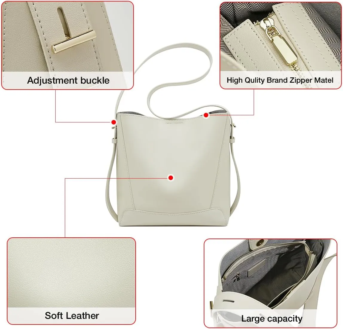 FOXLOVER Leather Bucket Tote Purse for Women Designer Tote Bag and Handbags Shoulder Bag with Pockets and Magnetic Snap