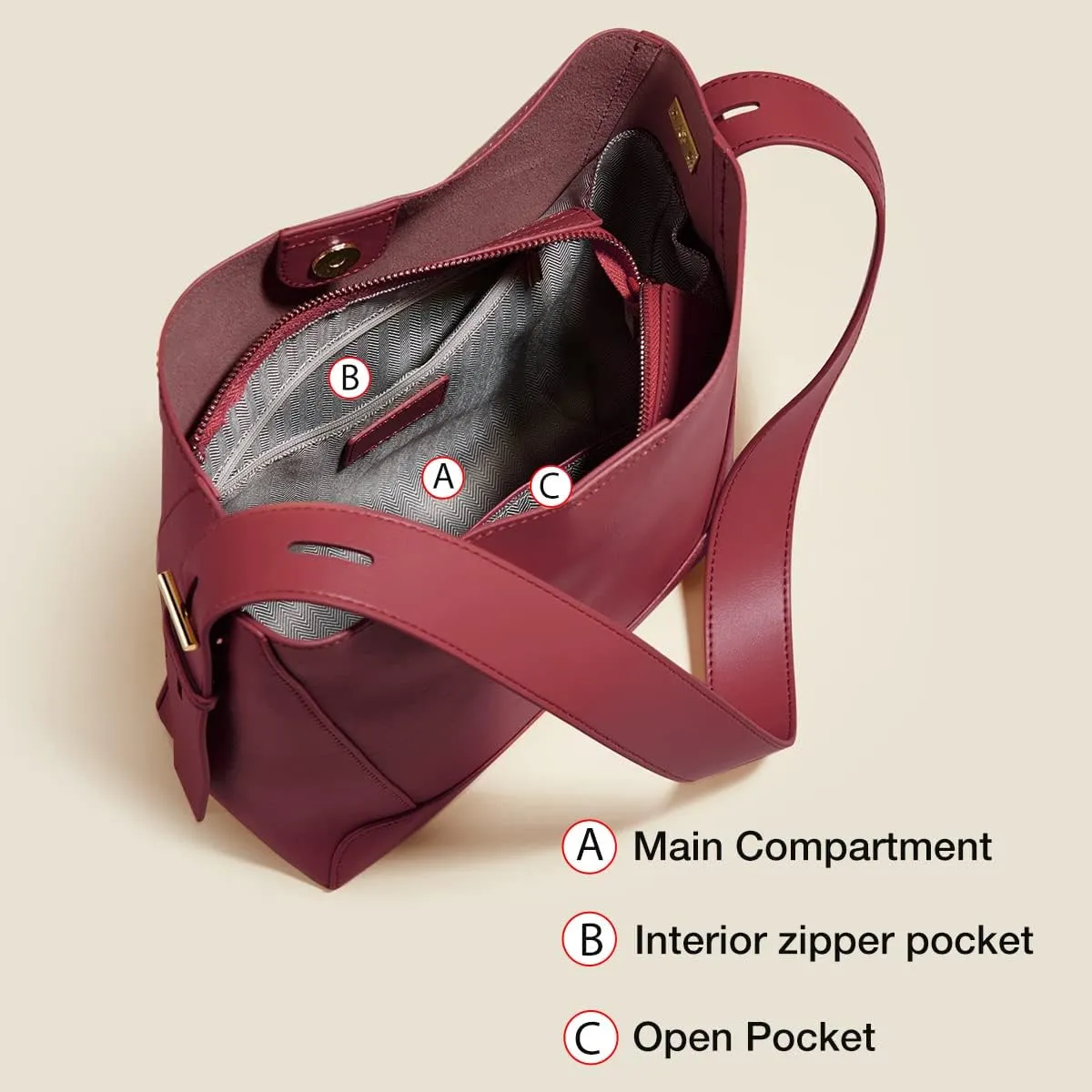 FOXLOVER Leather Bucket Tote Purse for Women Designer Tote Bag and Handbags Shoulder Bag with Pockets and Magnetic Snap