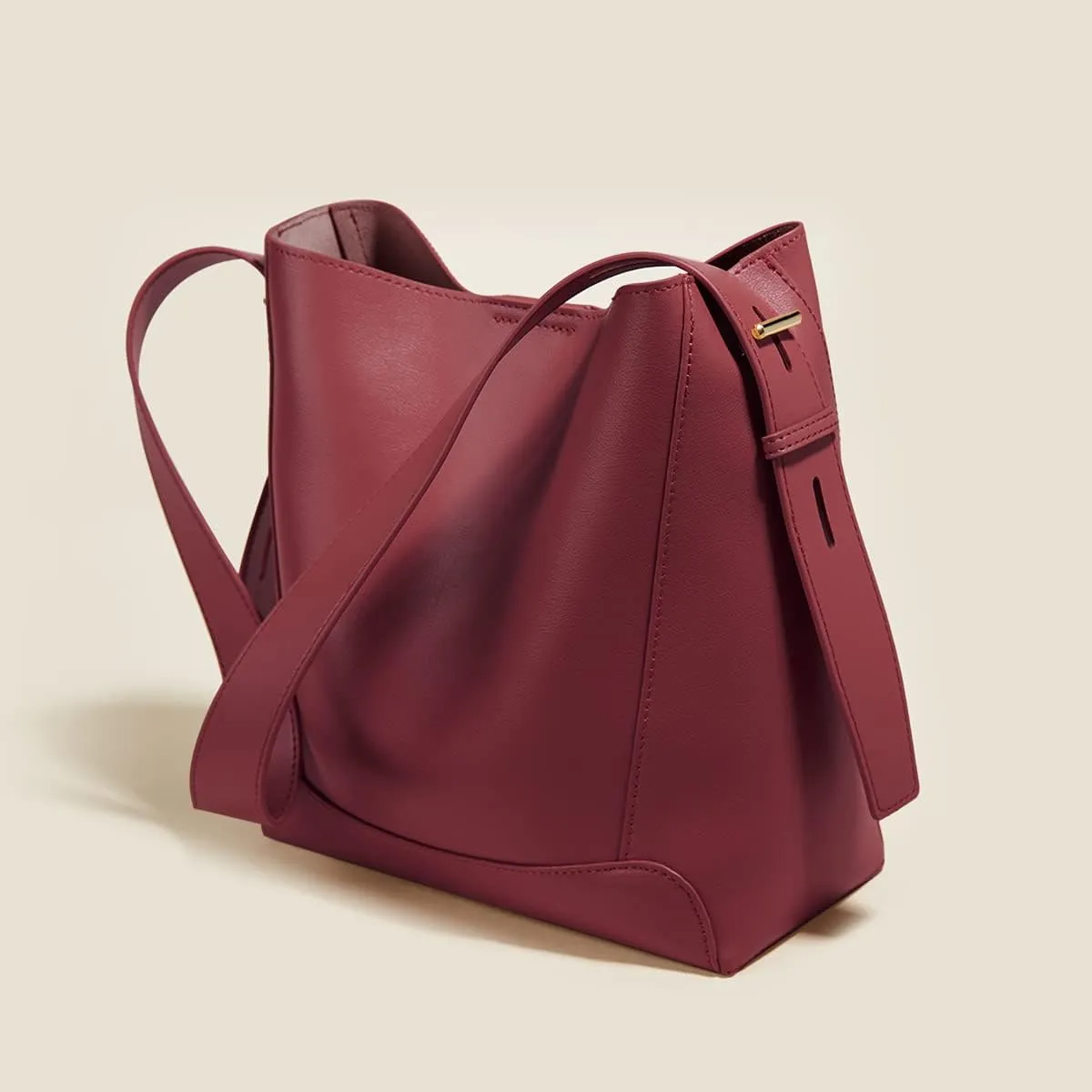 FOXLOVER Leather Bucket Tote Purse for Women Designer Tote Bag and Handbags Shoulder Bag with Pockets and Magnetic Snap