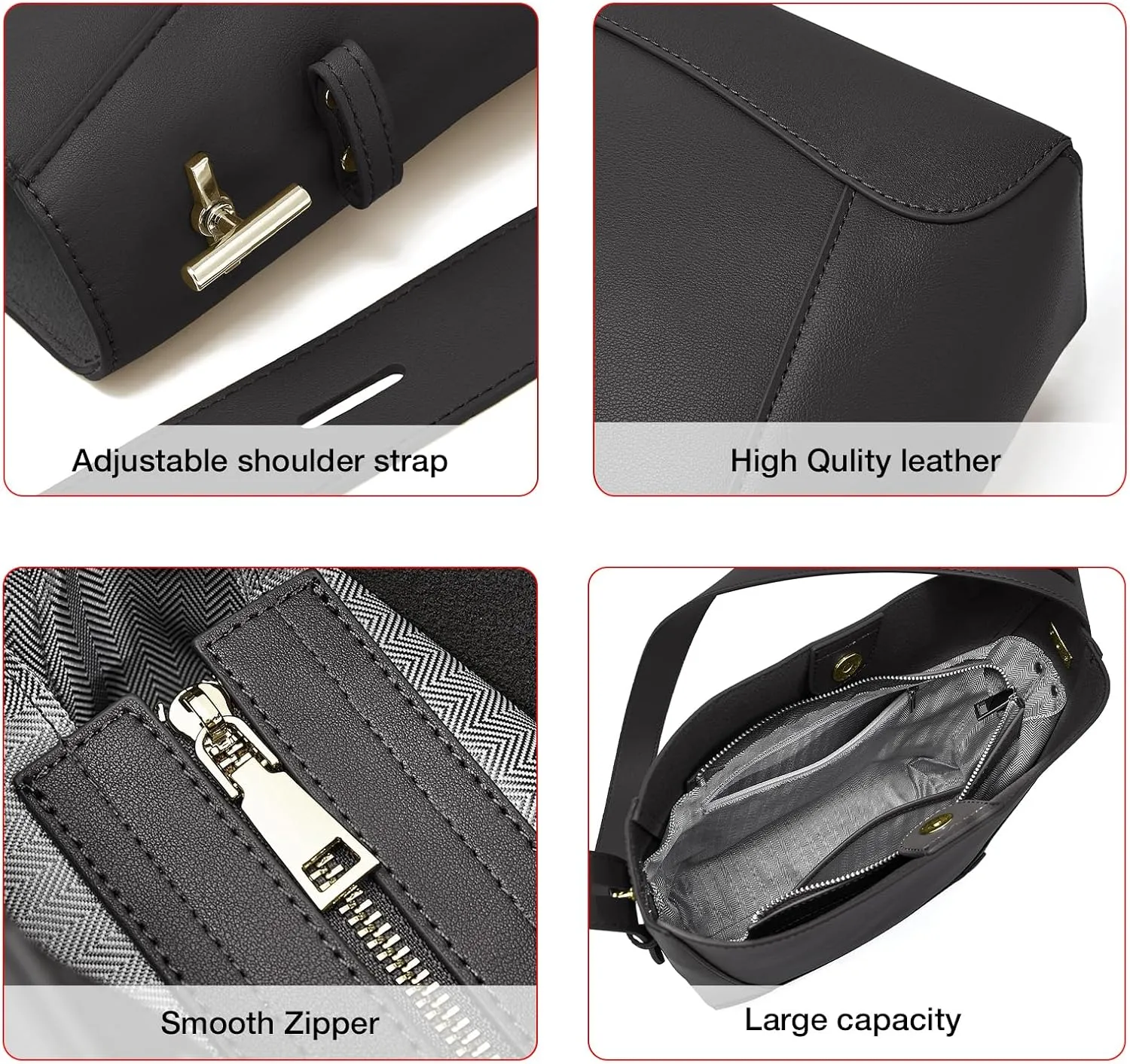 FOXLOVER Leather Bucket Tote Purse for Women Designer Tote Bag and Handbags Shoulder Bag with Pockets and Magnetic Snap