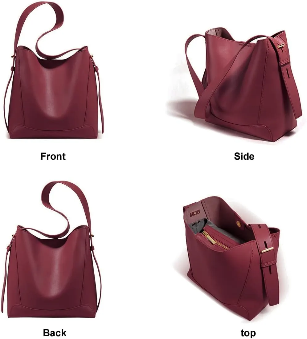 FOXLOVER Leather Bucket Tote Purse for Women Designer Tote Bag and Handbags Shoulder Bag with Pockets and Magnetic Snap
